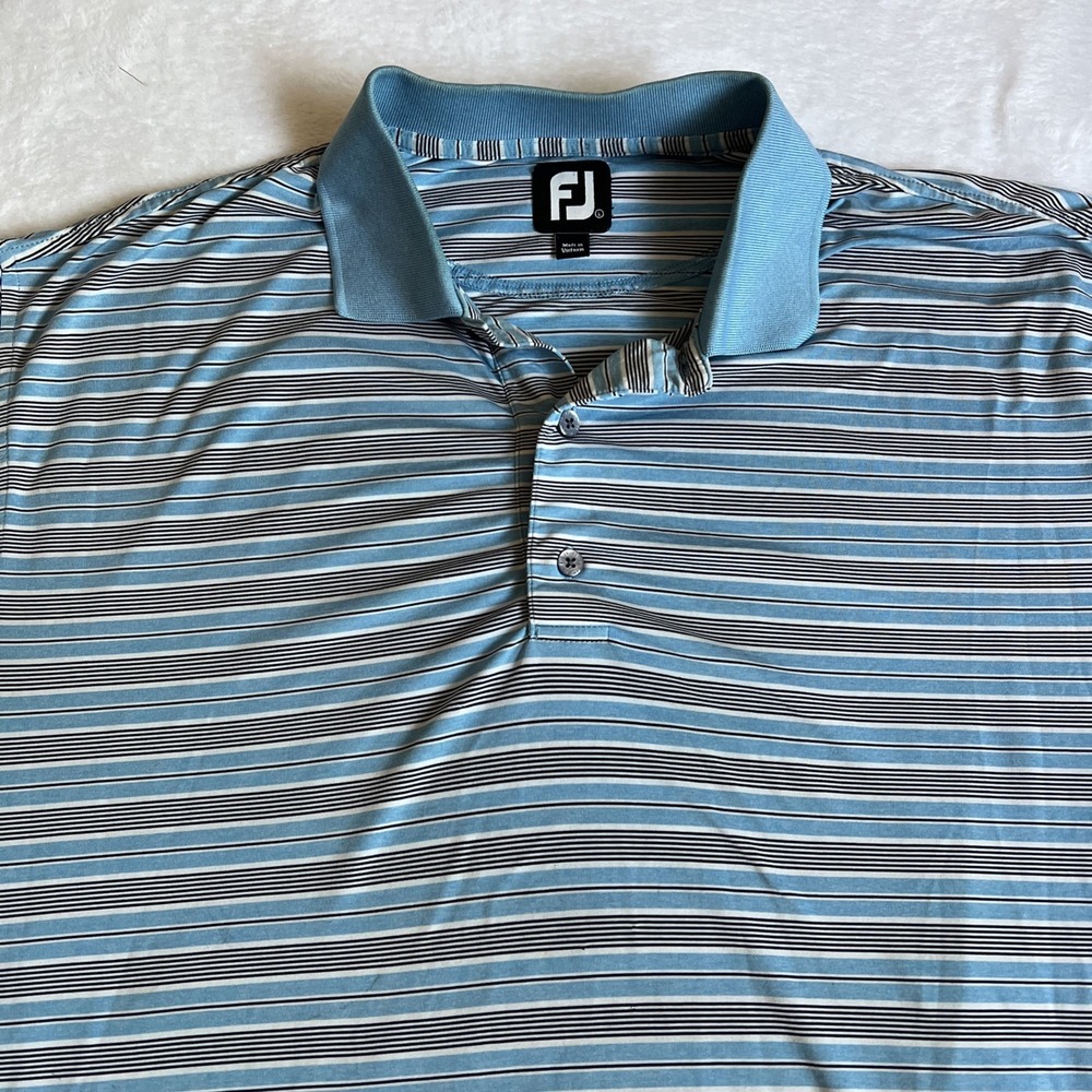 FootJoy FJ Golf Polo Shirt Mens 2XL Blue Stripe (size Wrong On Tag)